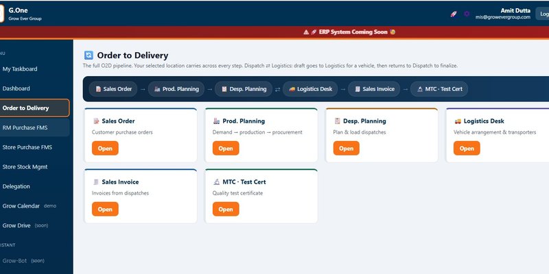 Order-to-delivery pipeline from sales order through production and dispatch planning
